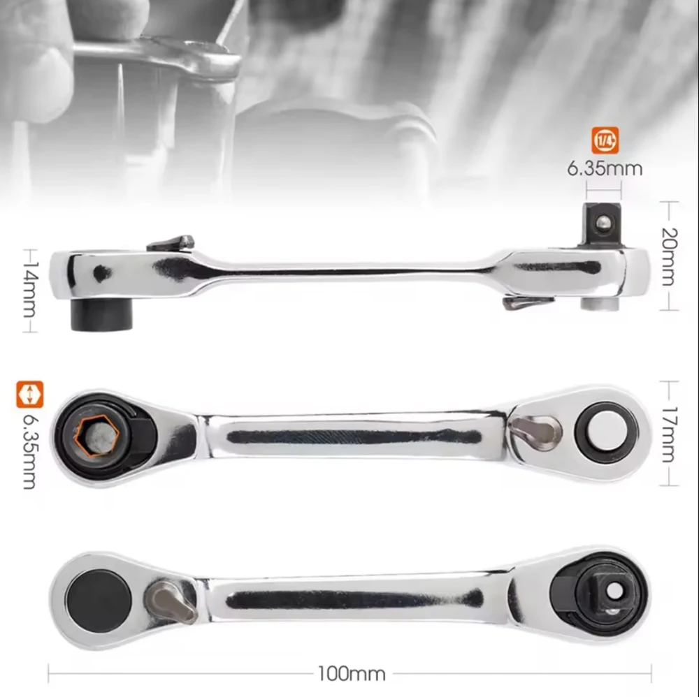 Mini Ratchet Wrench Double Ended Quick Socket Ratchet Wrench 1/4 Inch 72-tooth Screwdriver Hex Torque Wrenches Hand Repair Tools