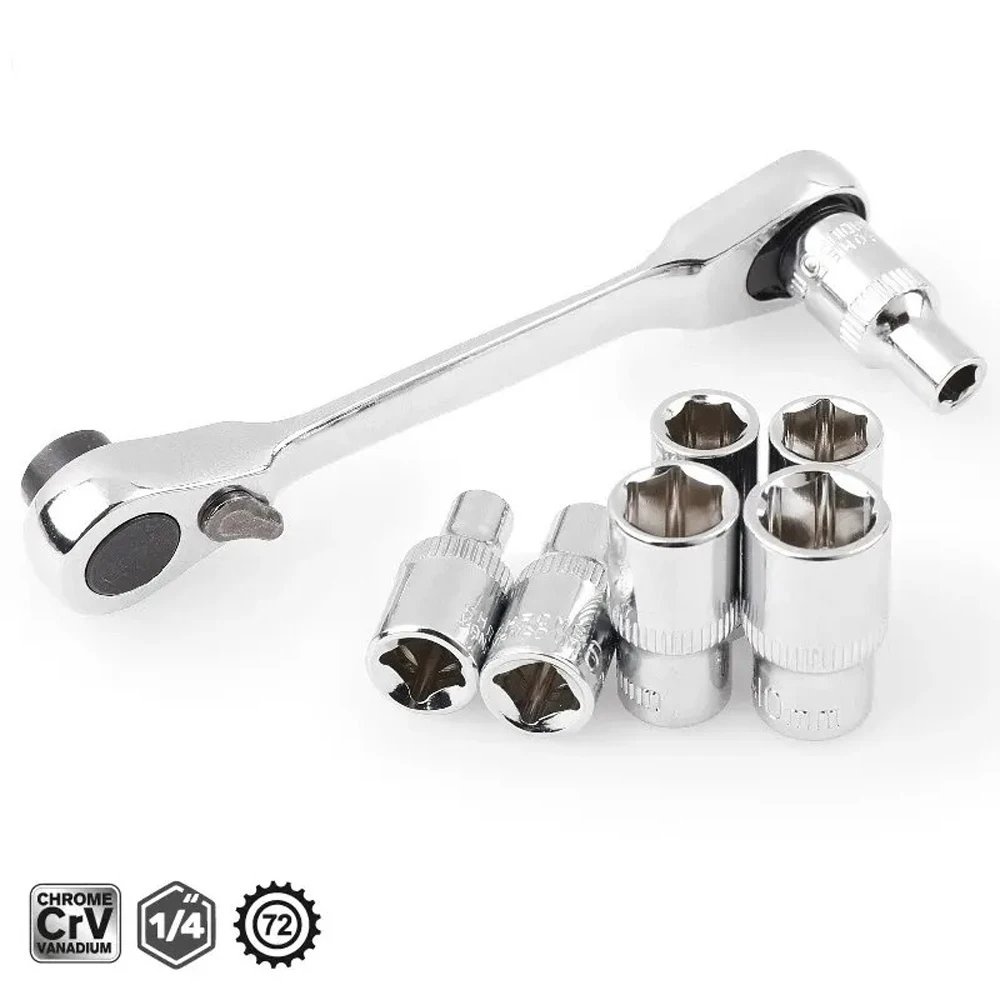 Mini Ratchet Wrench Double Ended Quick Socket Ratchet Wrench 1/4 Inch 72-tooth Screwdriver Hex Torque Wrenches Hand Repair Tools