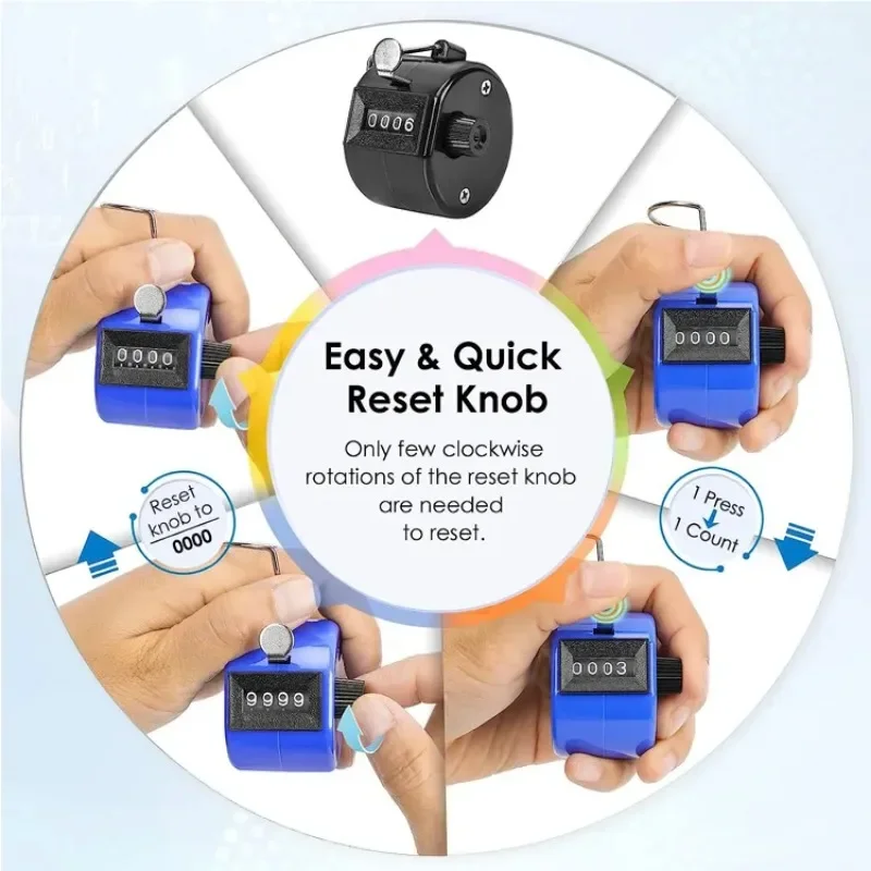 Handheld 4 Digital Tally Counter Mechanical Manual Palm Clicker Number Count Assorted Tally Counter Number Count