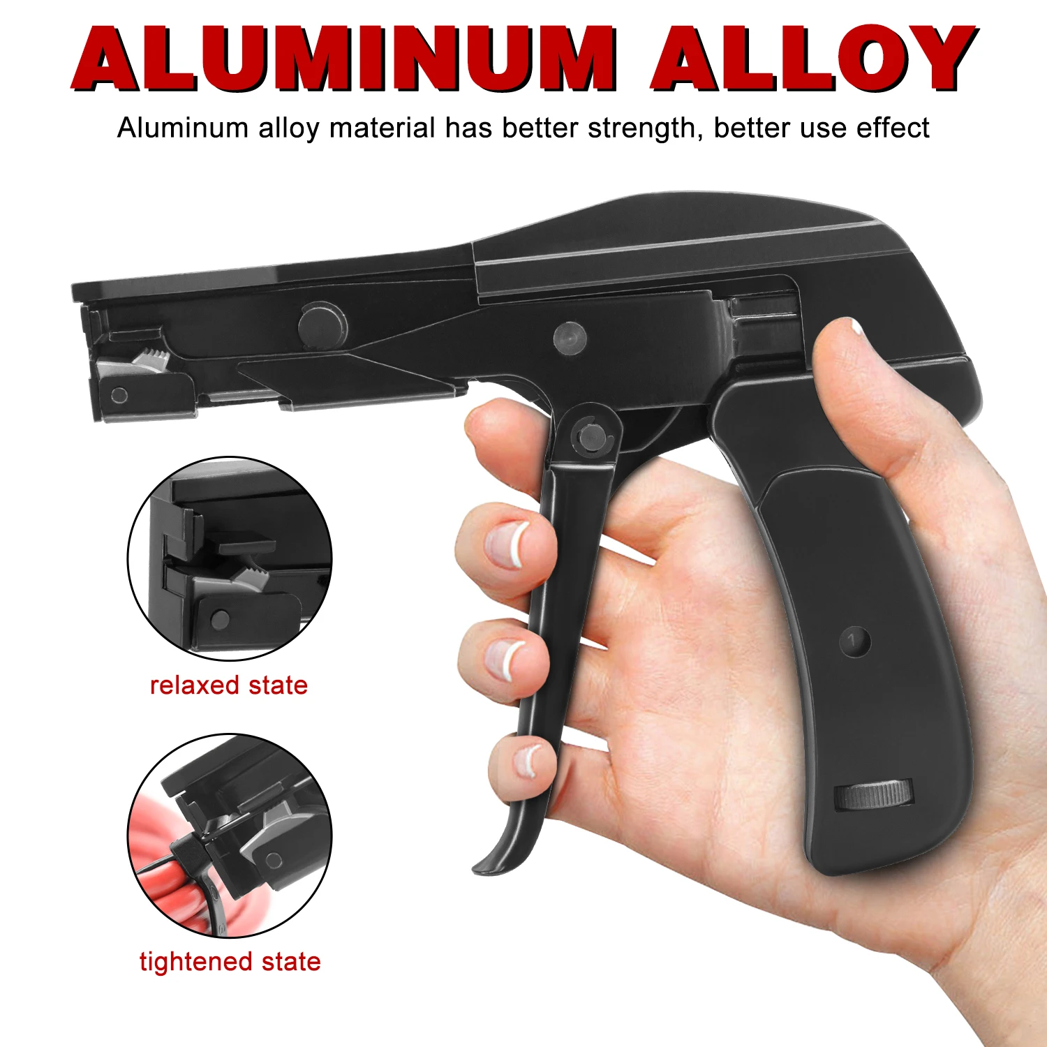 SJ-800A Aluminum Alloy Cable Ties Gun 1.8-6.5mm Wide Range,Ratchet Zip Tie Tool For Nylon Straps,Hand Tool Wire Tying Pliers