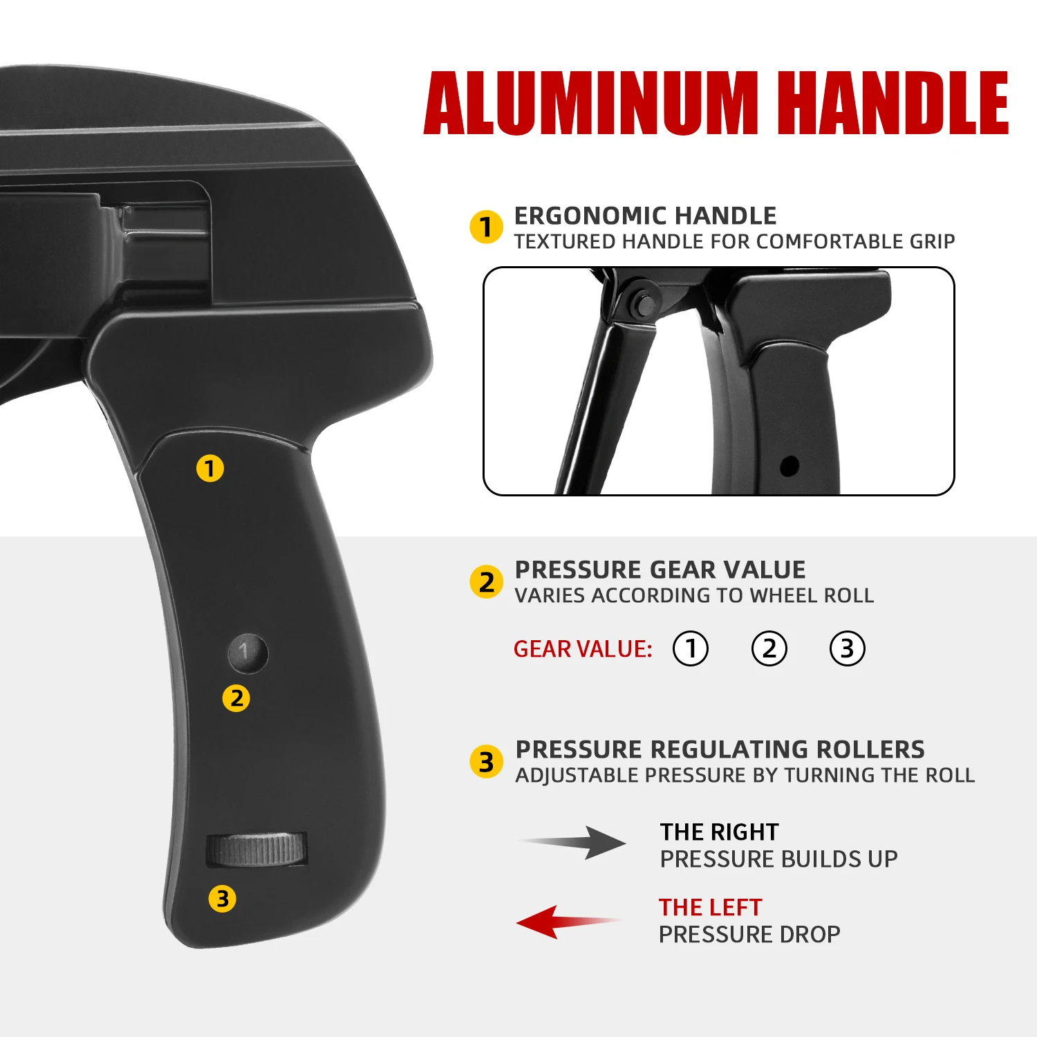 SJ-800A Aluminum Alloy Cable Ties Gun 1.8-6.5mm Wide Range,Ratchet Zip Tie Tool For Nylon Straps,Hand Tool Wire Tying Pliers