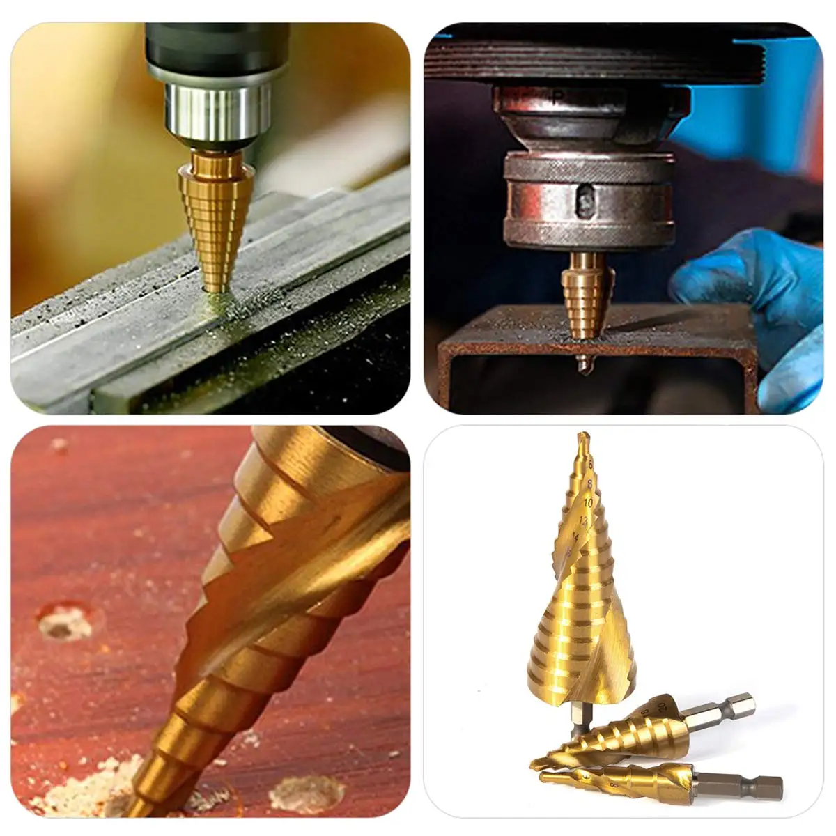3pcs Spiral Grooved Drill Bits 3-12 4-12 4-20 Drilling Power Tool Metal Stainless Steel Wood Hole Cutter Cone Fast Drill Bit Set