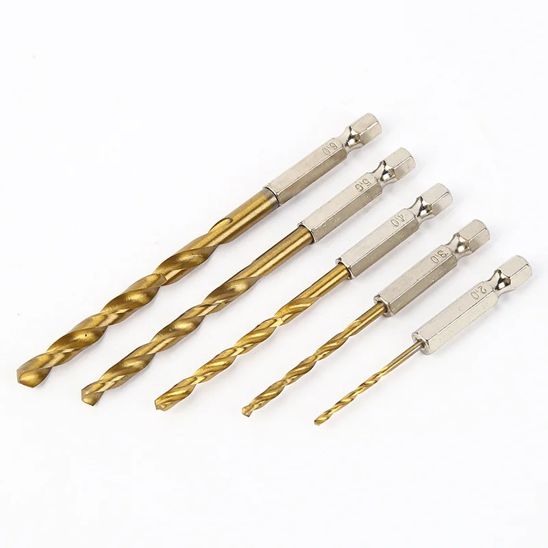 3/5/13Pcs HSS High Speed Steel Titanium Coated Drill Bit Set 1/4 Hex Shank 1.5mm-6.5mm Hexagonal Handle Twist Drill