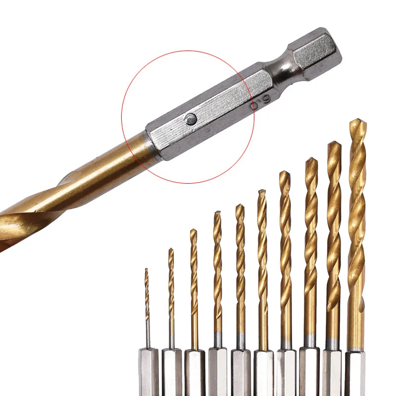 3/5/13Pcs HSS High Speed Steel Titanium Coated Drill Bit Set 1/4 Hex Shank 1.5mm-6.5mm Hexagonal Handle Twist Drill