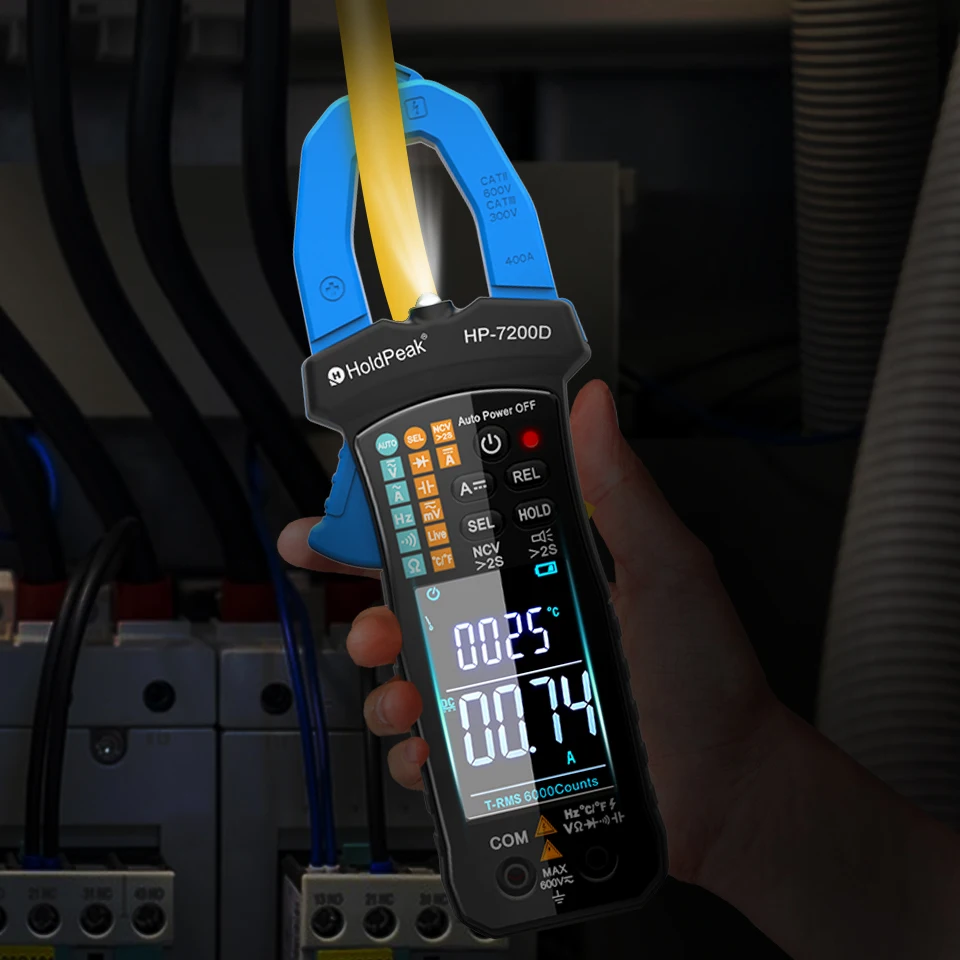 Holdpeak 7200D Auto-Select & Auto-Range, 60A/400A True-RMS Digital AC/DC Clamp Meter Can Auto-Select DC & AC Voltage, AC Current