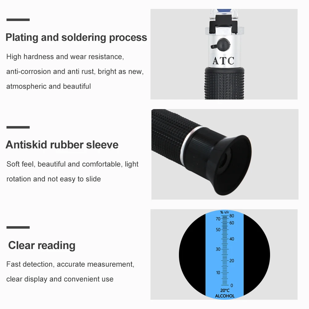 Handheld Alcohol Refractometer 0-80% Alcohol Content Tester for Spirits Household Liquor Brewing Alcohol Concentration Detector