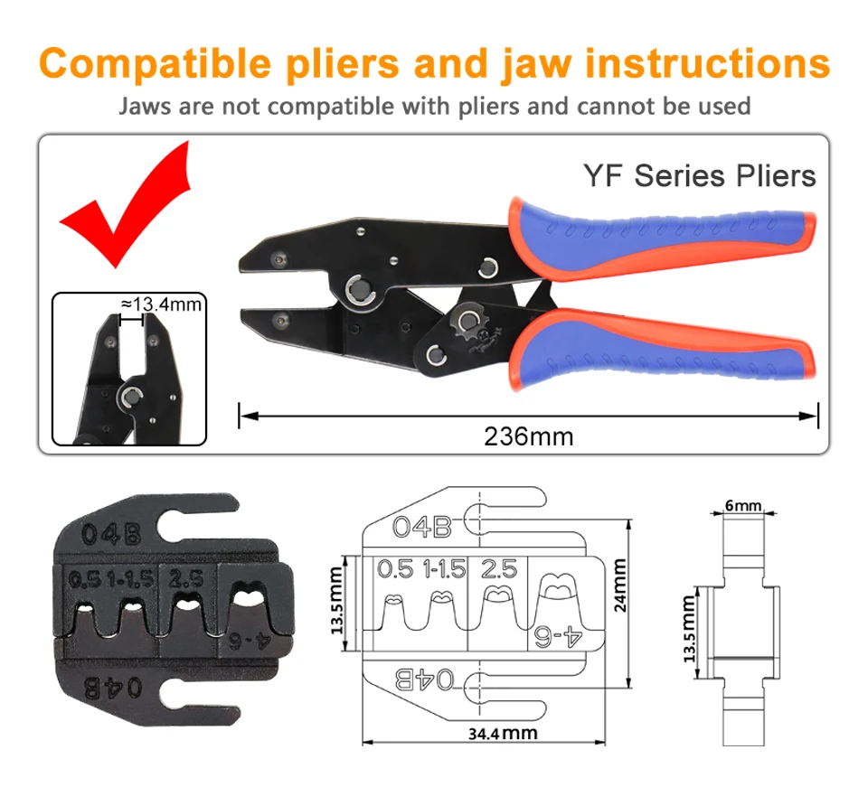 1pcs Crimping Pliers Jaw YF Pliers 9 Inches For Spring Insert, Pre-Insulated, Waterproof, Tube Type, Coaxial Cable Termination