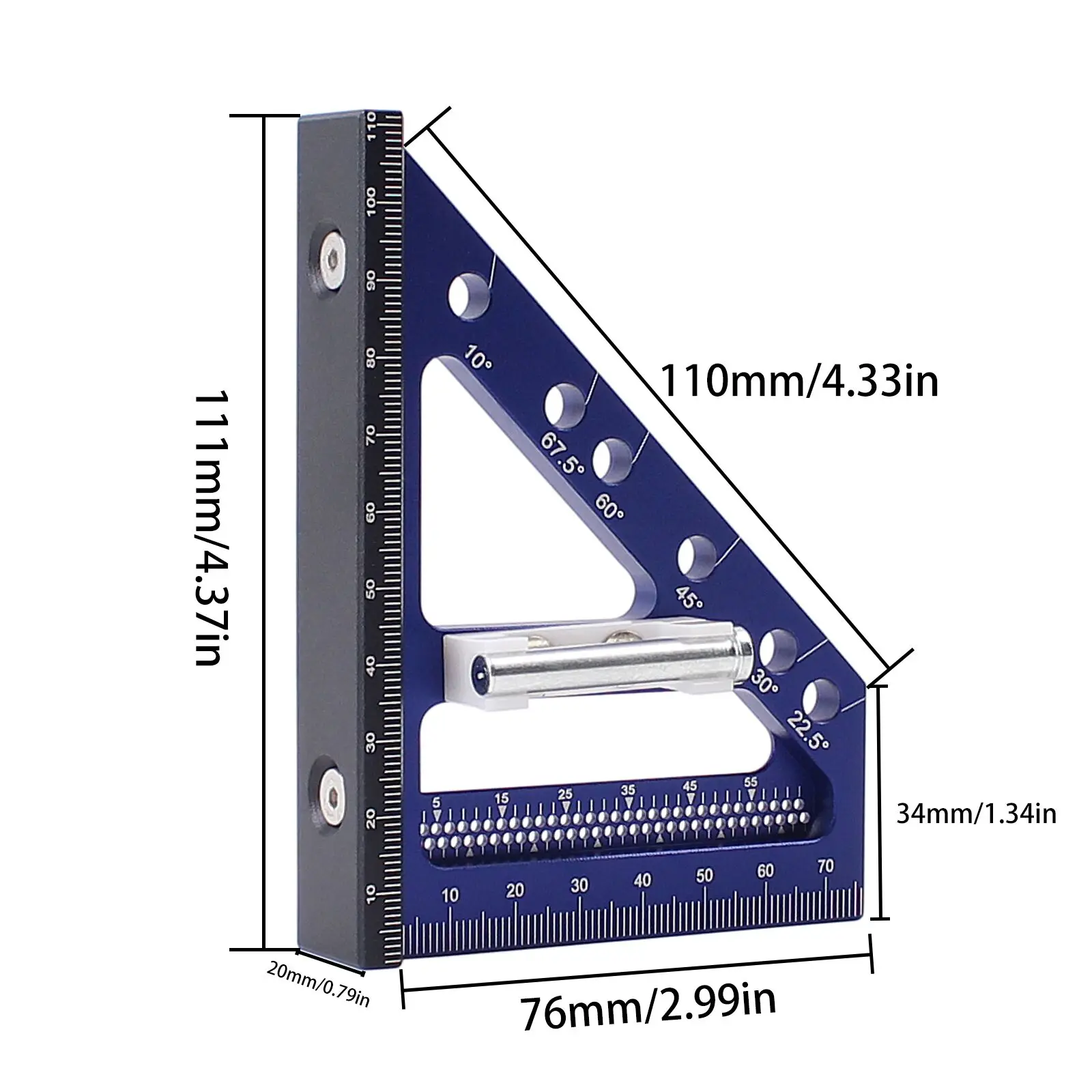 22.5-90 Degree Woodworking Square Protractor Aluminum Alloy Miter Triangle Ruler Layout Measuring Tool for Engineer Carpenter