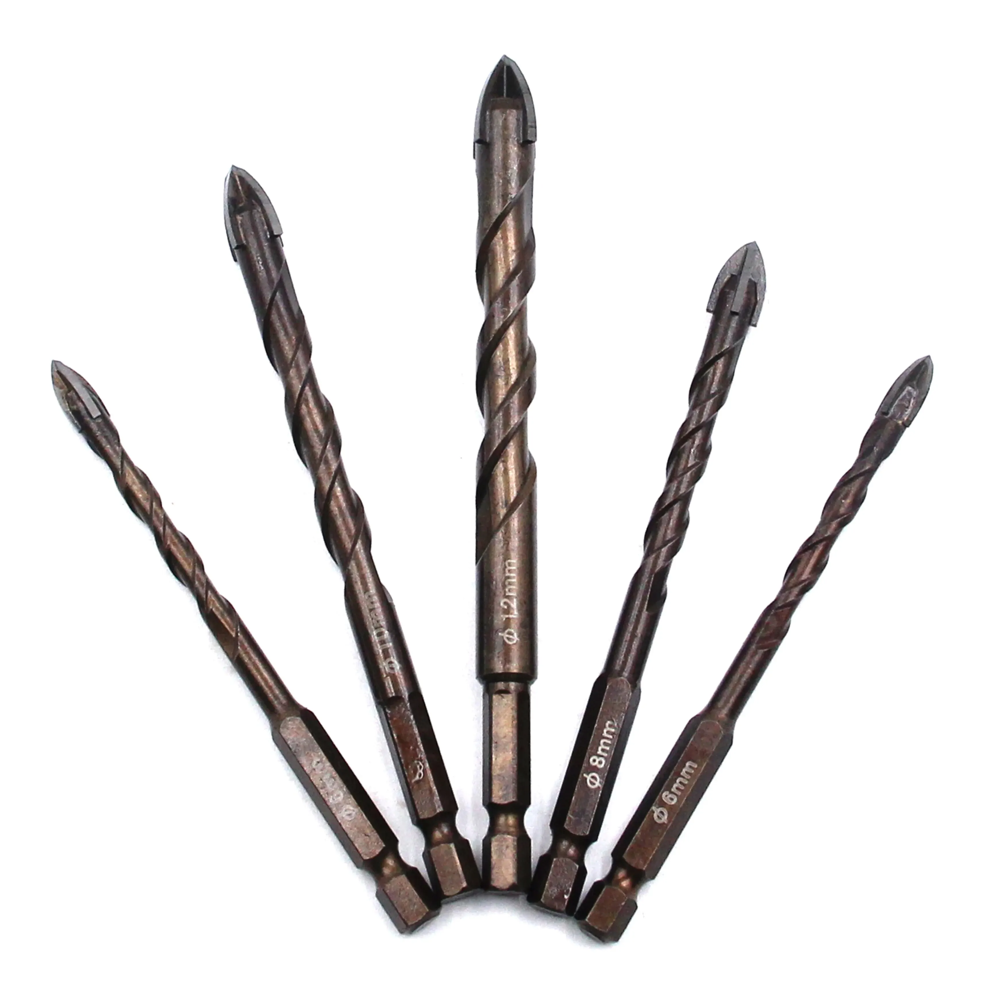 Hexagonal Handle Cross Glass Drill Bit for Ceramic Tile Drilling Baking Yellow Spiral Ceramic Wall Drilling Overlord Diamond Too