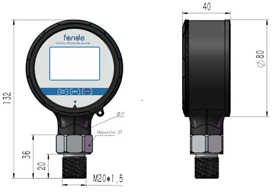 Fandesensor New Pressure Gauge for Hydraulic Water Air Oxygen Accuracy 1%FS Waterproof IP65 Diameter 80mm