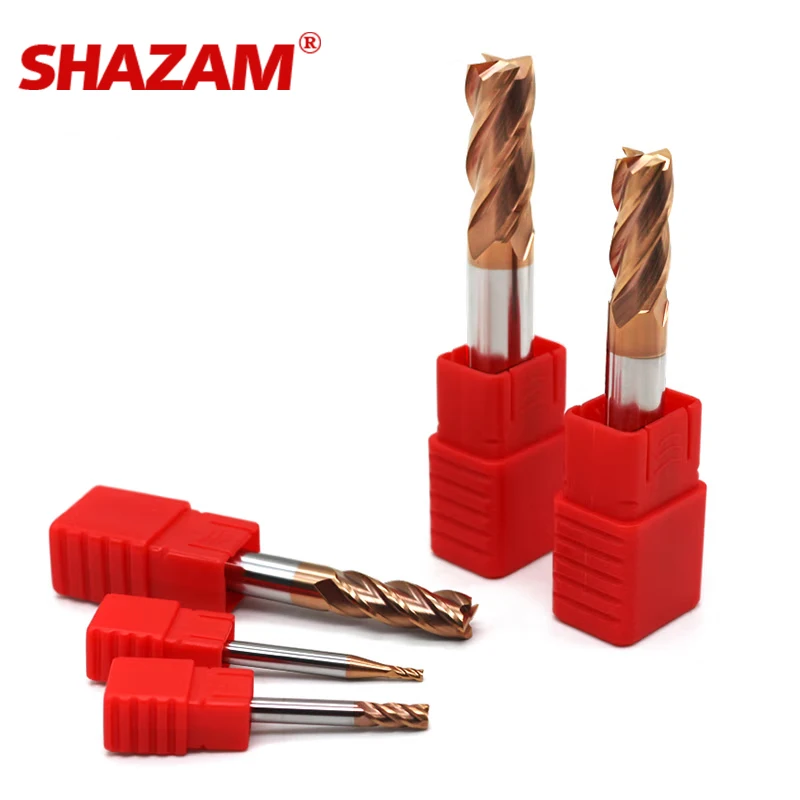 SHAZAM HRC55 4-Flute Flat End Mill Tungsten Steel Carbide Alloy Coating 5PCS 10PCS Milling Cutter For CNC Machining Endmills