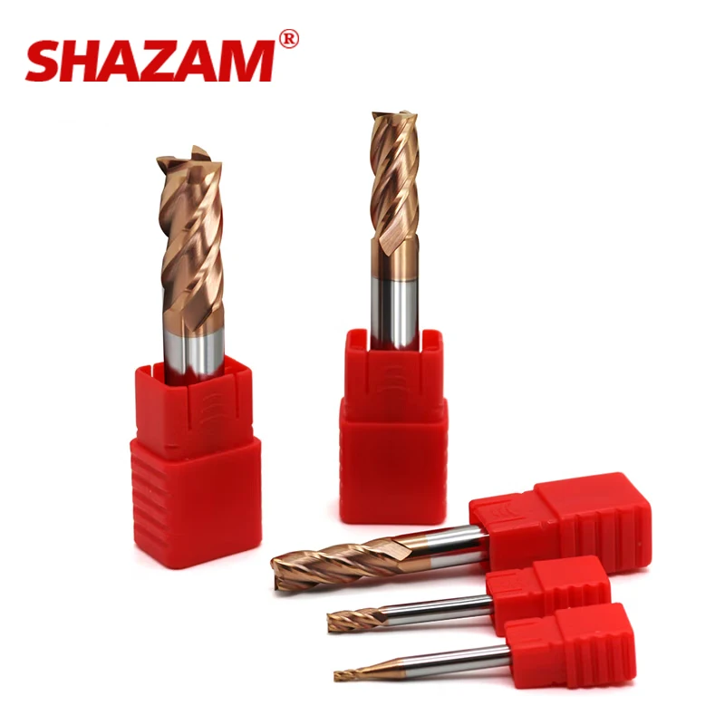 SHAZAM HRC55 4-Flute Flat End Mill Tungsten Steel Carbide Alloy Coating 5PCS 10PCS Milling Cutter For CNC Machining Endmills