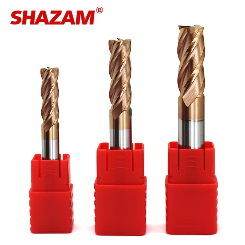 SHAZAM HRC55 4-Flute Flat End Mill Tungsten Steel Carbide Alloy Coating 5PCS 10PCS Milling Cutter For CNC Machining Endmills