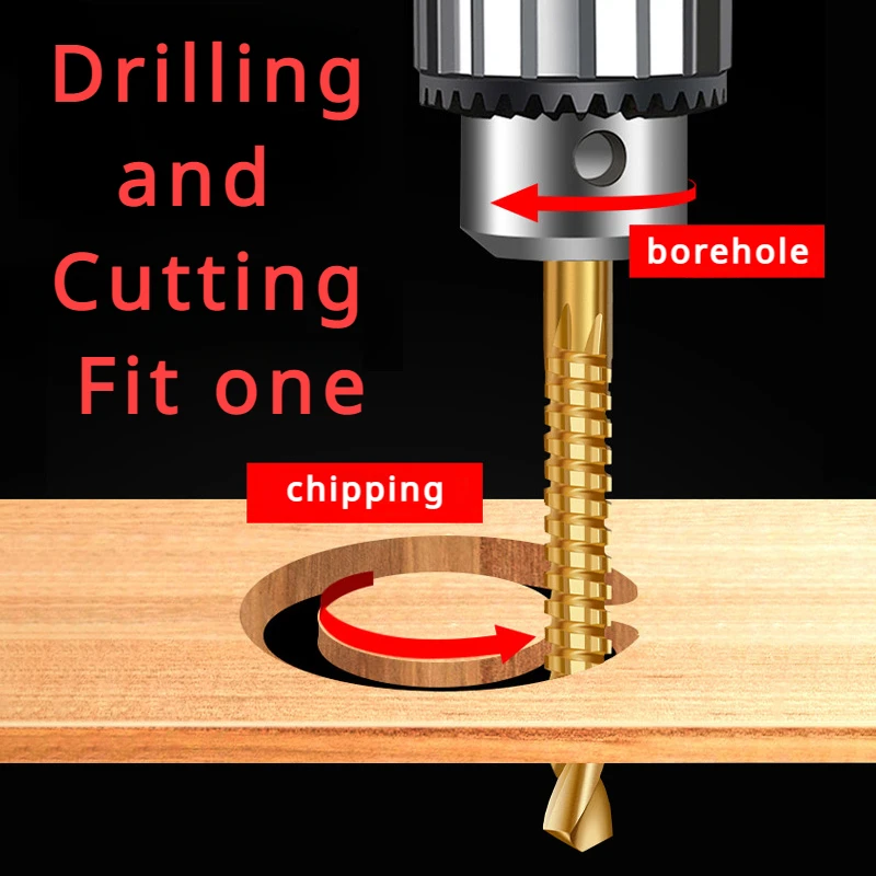 6Pcs Multifunction Drill Bits for Wood Hex Shank Metal Drill Bit Titanium Auger Punch Tools Hole Saw Kit Professional Drills