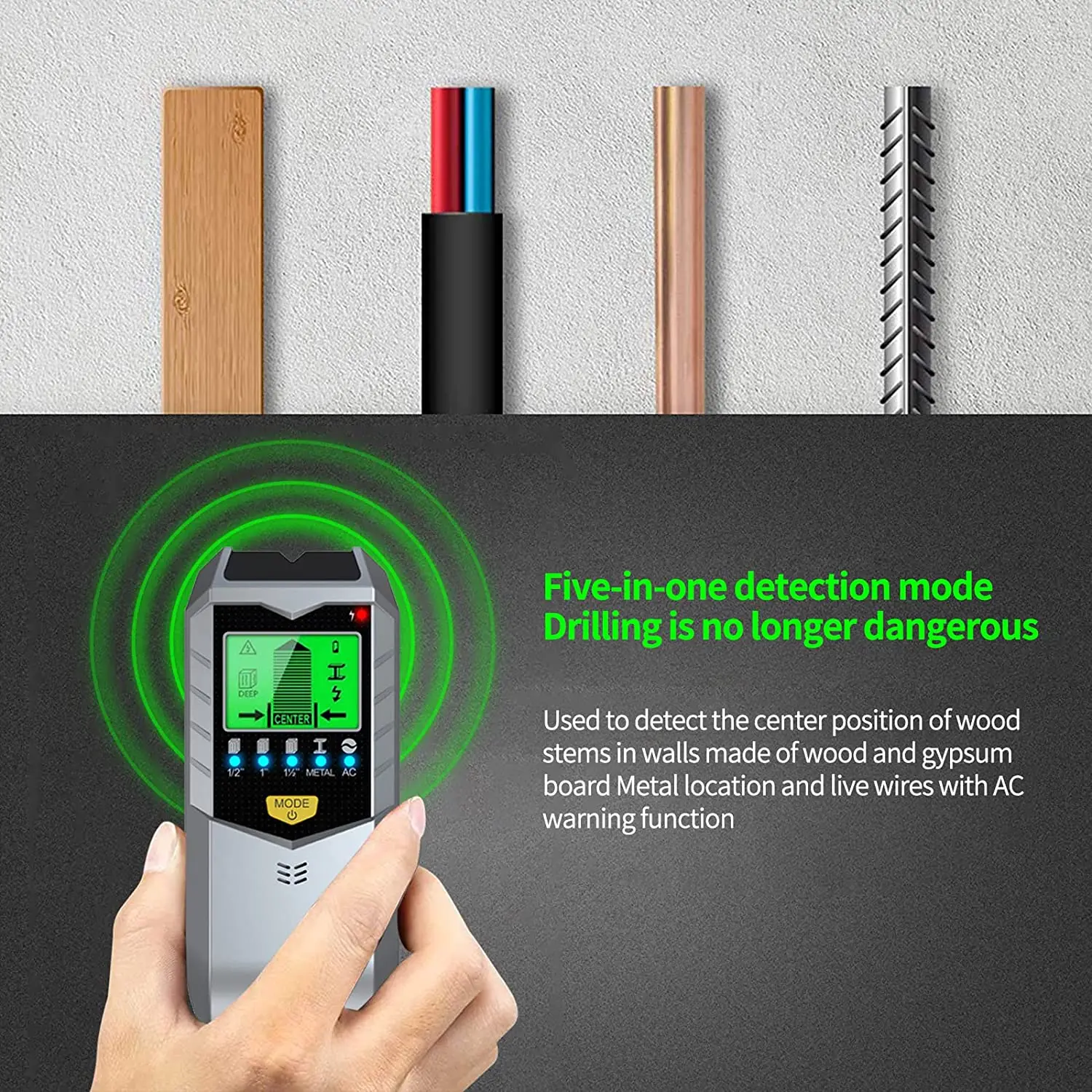 5 In 1 Electronic Wall Detector Finders Multifunctional Handheld Metal Detector Stud Wood Finder Electronic Measuring Instrument
