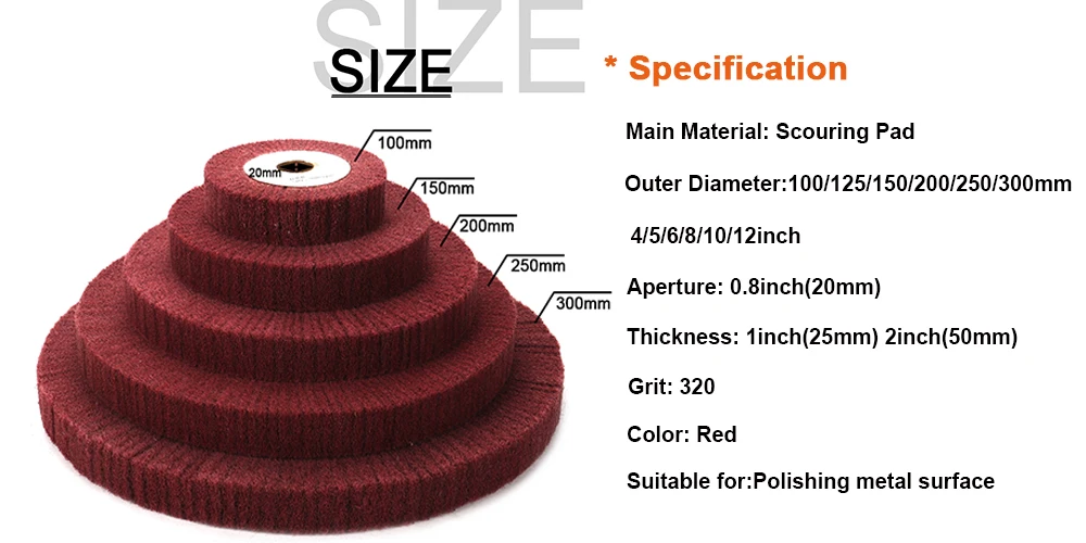 100/125/150/200/250/300mm Non-Woven Polishing Wheel Nylon Flap Brush  Wheel Metal Cleaning Rust Removal Grinding Sbrasive Tool
