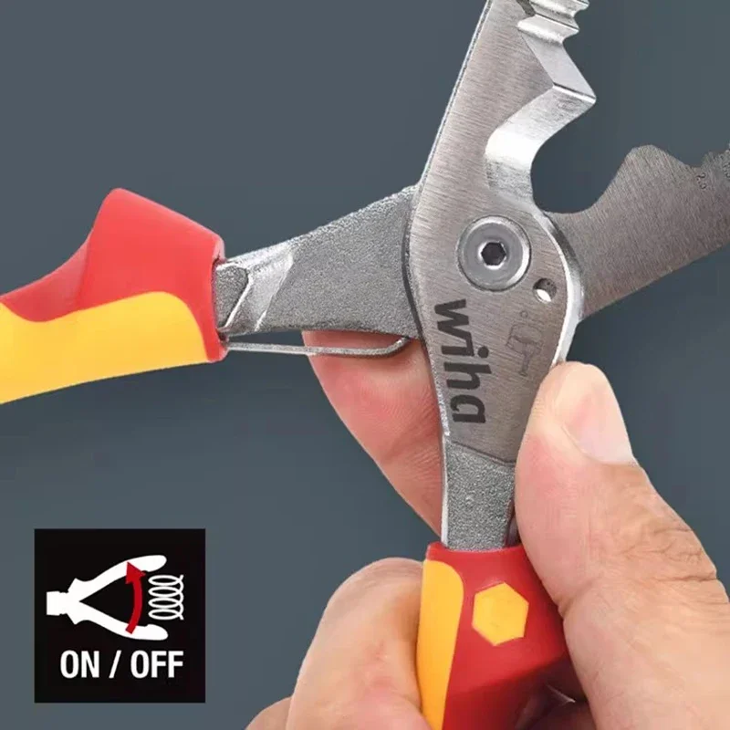 Wiha 45489 Multifunctional 8-in-1 Industrial Electrician Insulated Wire Strippers Pointed Crimping and Cutting Pliers 1000V VDE
