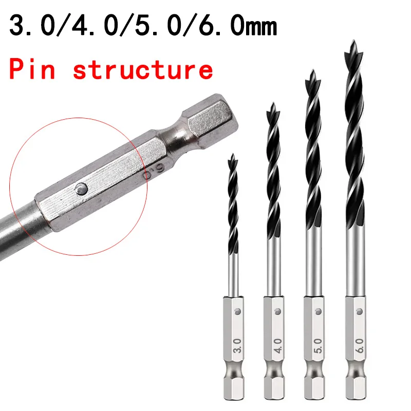 3/4/5/7PCS 1/4" Hex Shank Three-point Woodworking Special Drill Bit 3.0mm-10mm HSS Perforating Electric Drill Rotary Head