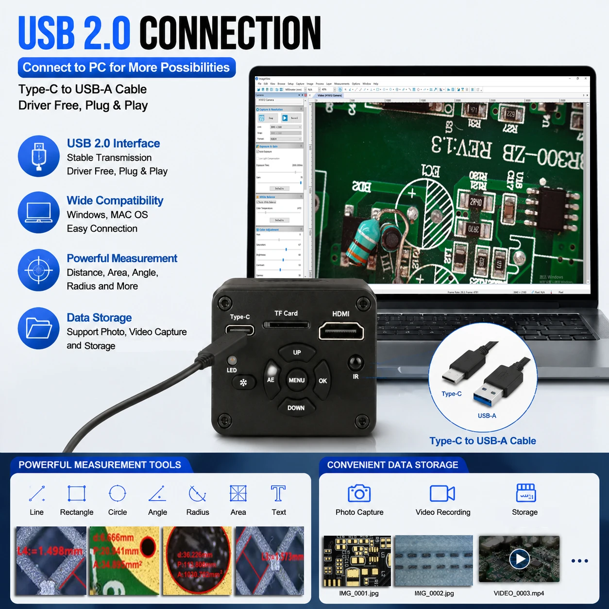 4K Electronic Digital Microscope for PCB Soldering/Phone Repair, HDMI USB IMX678 Chip Industrial Camera with Software/150X Lens