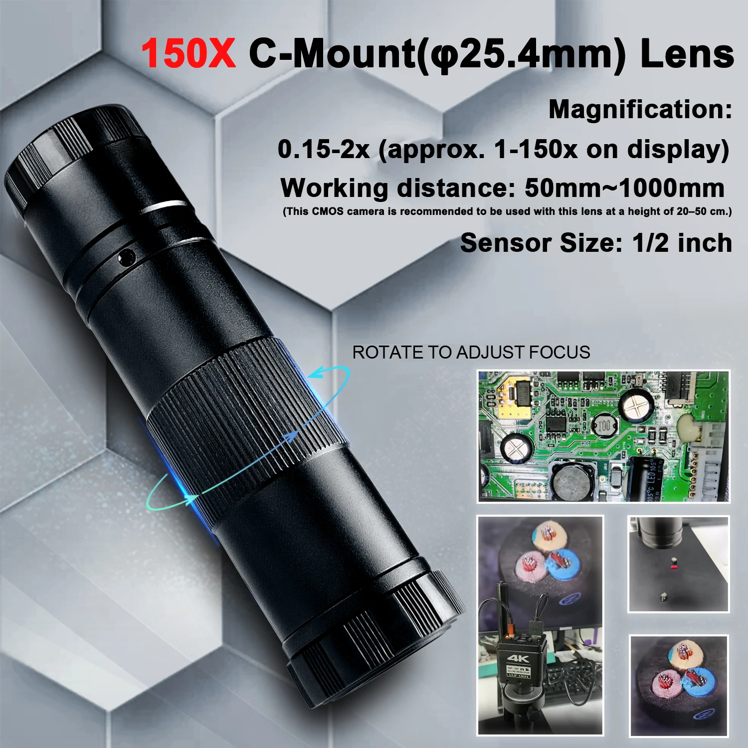 4K Electronic Digital Microscope for PCB Soldering/Phone Repair, HDMI USB IMX678 Chip Industrial Camera with Software/150X Lens