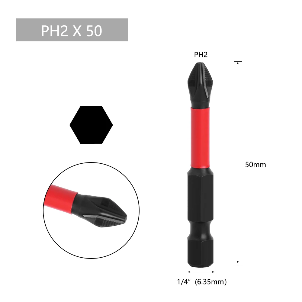 LAVIE 1/4in Hex Shank Strong Magnetic 5A S2 Material PH2 X 50mm 70mm 90mm Non-Slip Screwdriver Bit P04PH2050