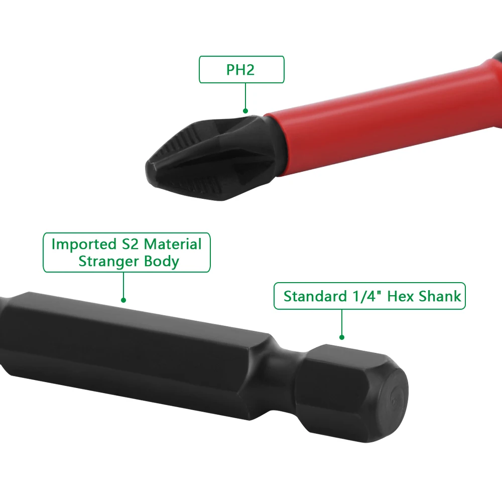 LAVIE 1/4in Hex Shank Strong Magnetic 5A S2 Material PH2 X 50mm 70mm 90mm Non-Slip Screwdriver Bit P04PH2050