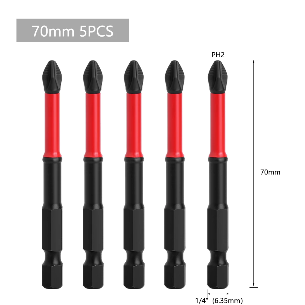 LAVIE 1/4in Hex Shank Strong Magnetic 5A S2 Material PH2 X 50mm 70mm 90mm Non-Slip Screwdriver Bit P04PH2050