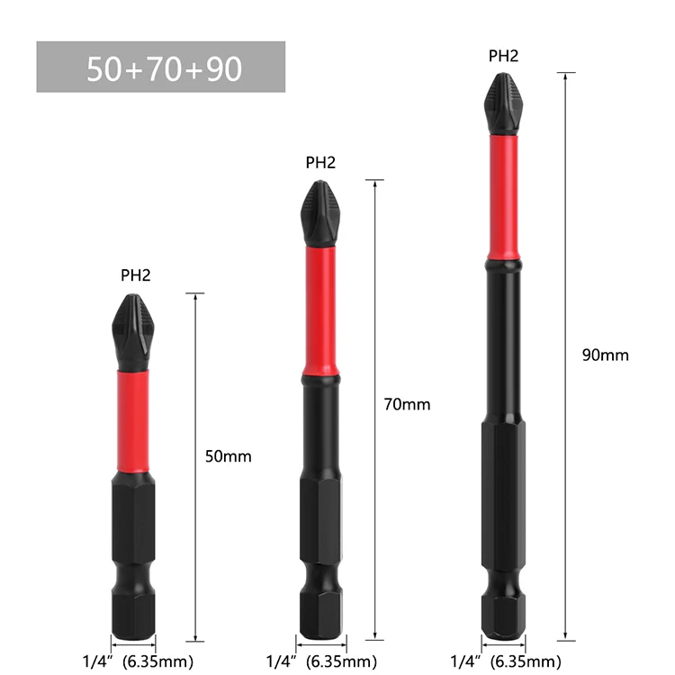 LAVIE 1/4in Hex Shank Strong Magnetic 5A S2 Material PH2 X 50mm 70mm 90mm Non-Slip Screwdriver Bit P04PH2050