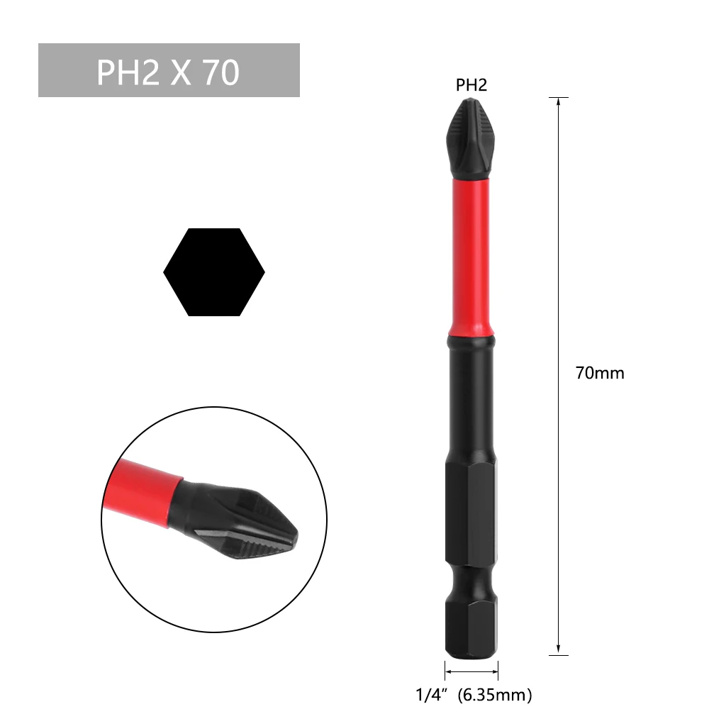LAVIE 1/4in Hex Shank Strong Magnetic 5A S2 Material PH2 X 50mm 70mm 90mm Non-Slip Screwdriver Bit P04PH2050