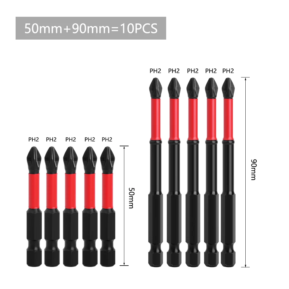 LAVIE 1/4in Hex Shank Strong Magnetic 5A S2 Material PH2 X 50mm 70mm 90mm Non-Slip Screwdriver Bit P04PH2050