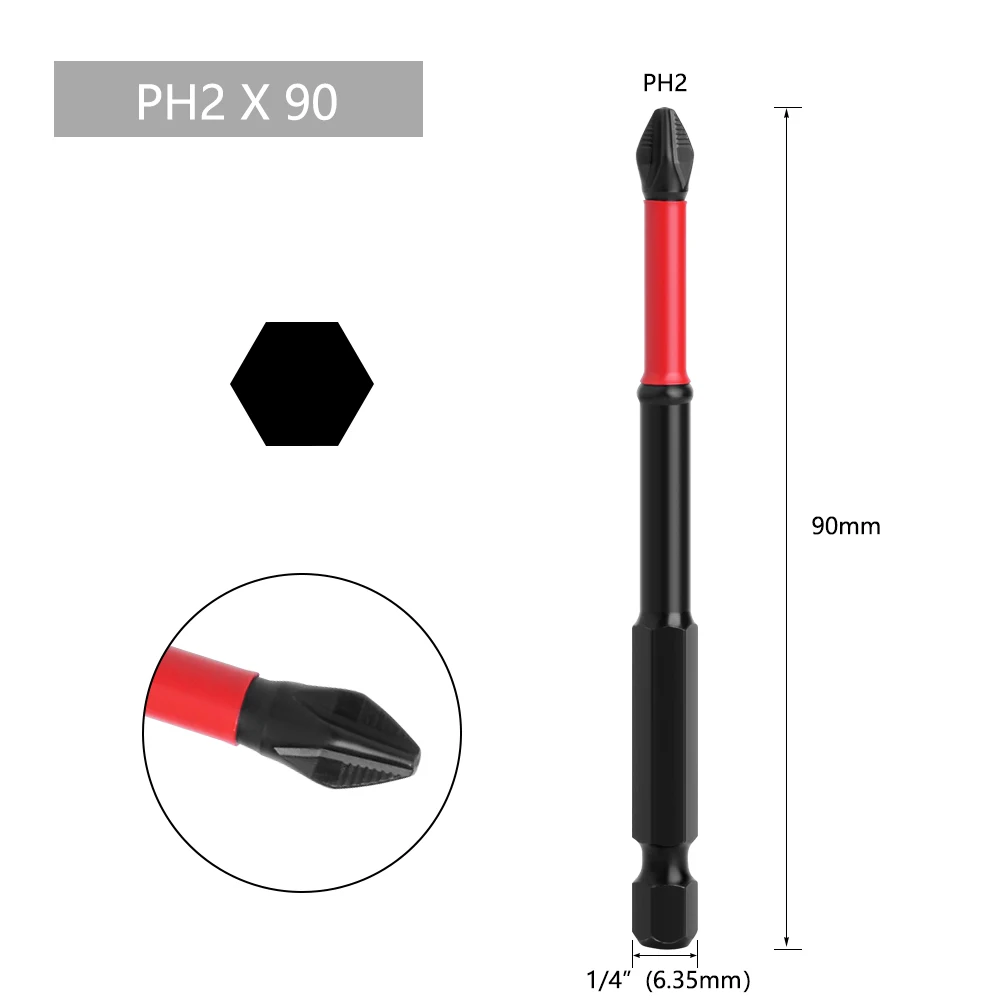 LAVIE 1/4in Hex Shank Strong Magnetic 5A S2 Material PH2 X 50mm 70mm 90mm Non-Slip Screwdriver Bit P04PH2050