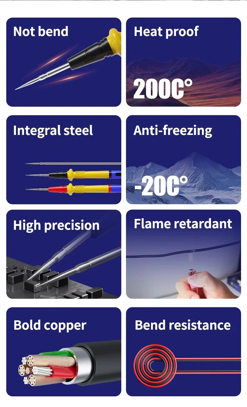 MECHANIC RP4 Multimeter Pen 1000V 20A Stainless Steel Digital Multimeter Ultra Fine Point Needle Soft Test Probe P40
