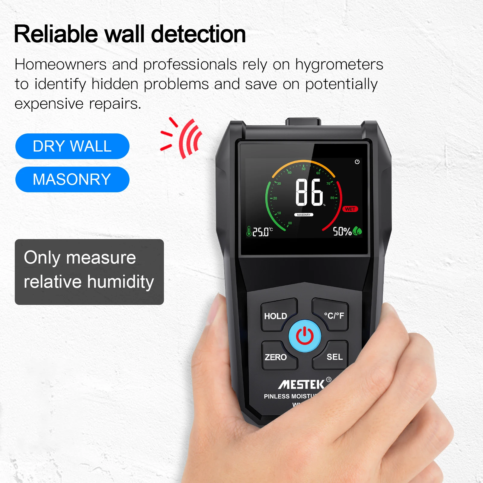 Non-Contact Wood Moisture Meter Inductive Wood Timber Moisture Meter Color Screen Digital Electromagnetic Wood Humidity Tester