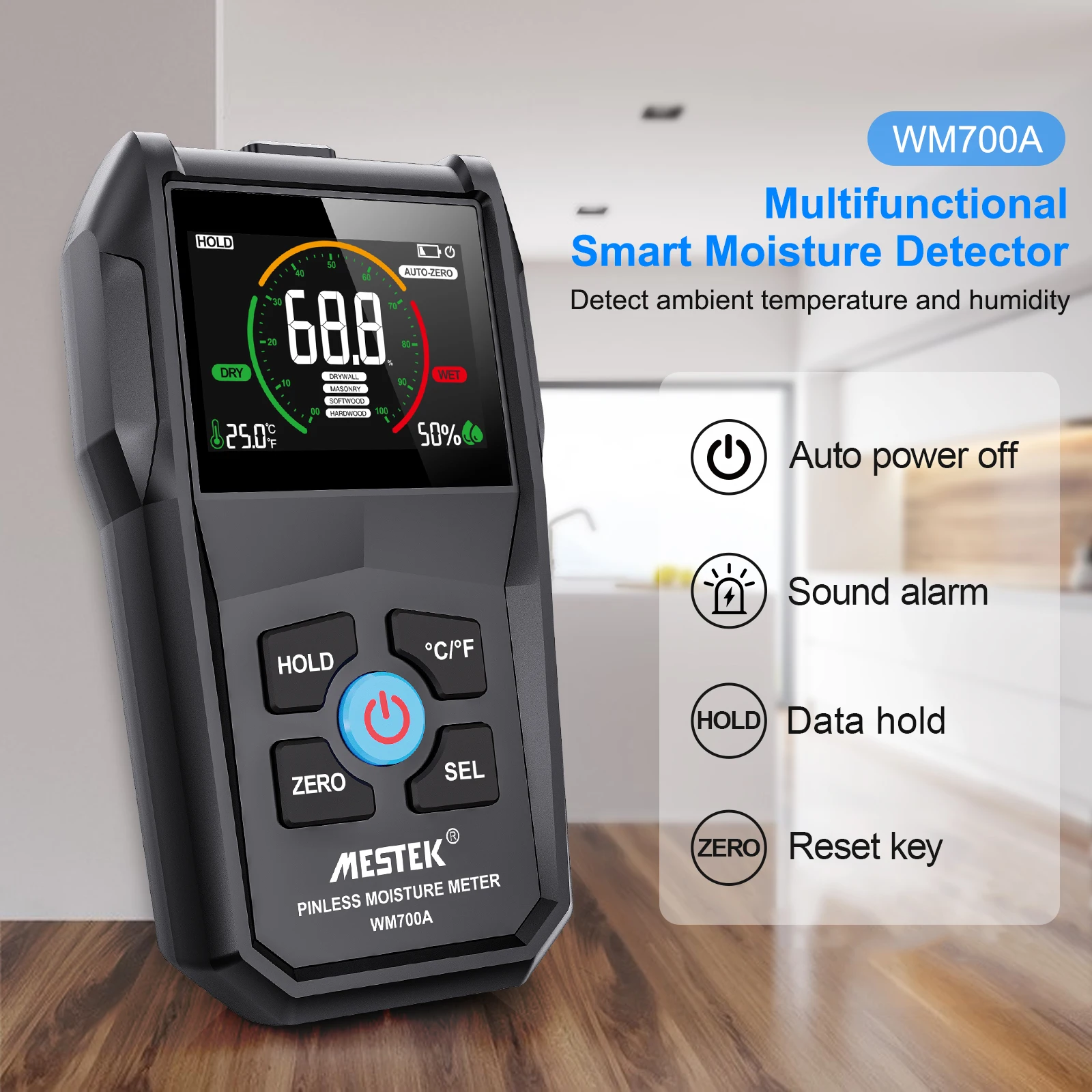 Non-Contact Wood Moisture Meter Inductive Wood Timber Moisture Meter Color Screen Digital Electromagnetic Wood Humidity Tester