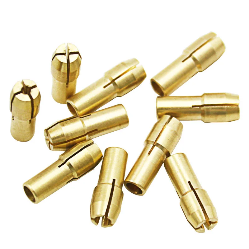 10Pcs Brass Collet Chuck Set 0.5-3.2mm 4.2/4.8mm Shank Three-Prong Drill Collets for Dremel Rotary Tool