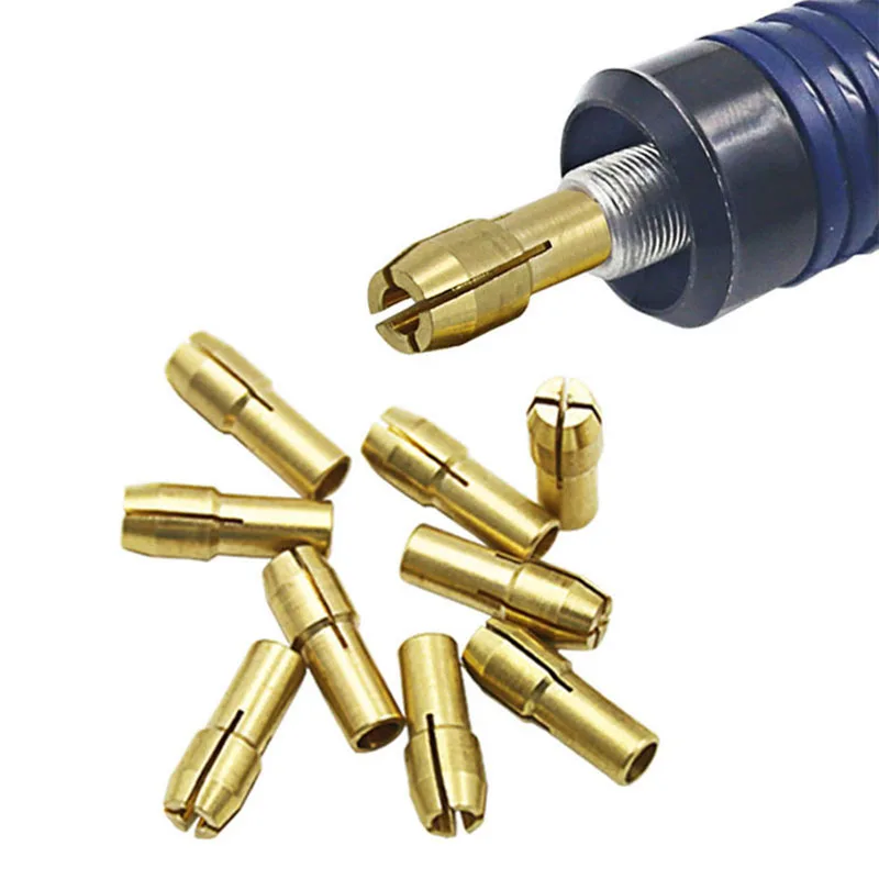 10Pcs Brass Collet Chuck Set 0.5-3.2mm 4.2/4.8mm Shank Three-Prong Drill Collets for Dremel Rotary Tool