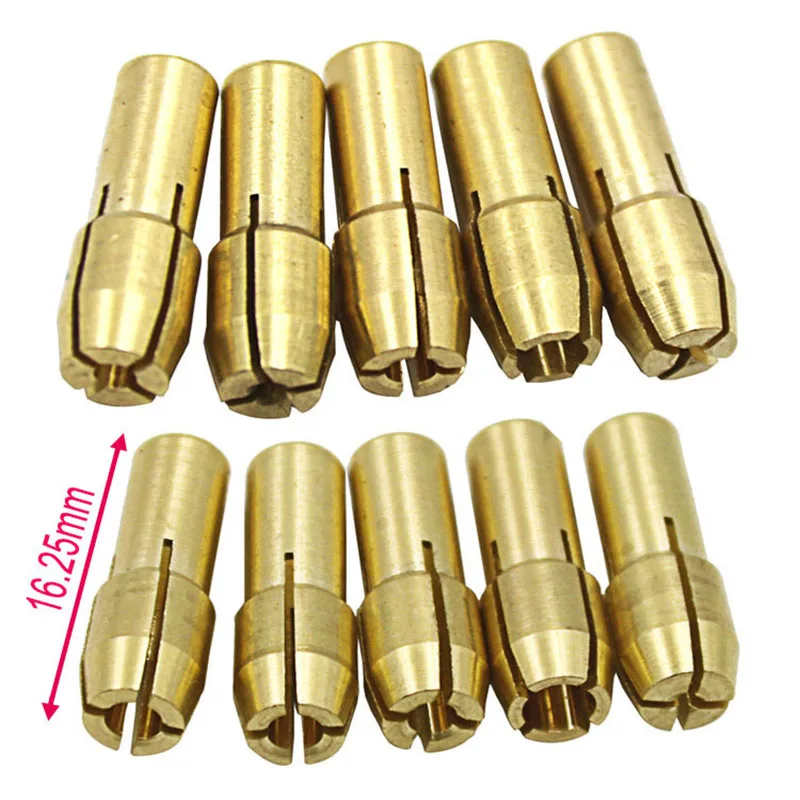 10Pcs Brass Collet Chuck Set 0.5-3.2mm 4.2/4.8mm Shank Three-Prong Drill Collets for Dremel Rotary Tool