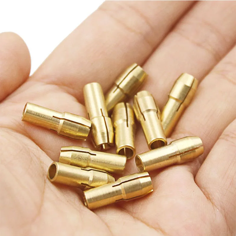 10Pcs Brass Collet Chuck Set 0.5-3.2mm 4.2/4.8mm Shank Three-Prong Drill Collets for Dremel Rotary Tool