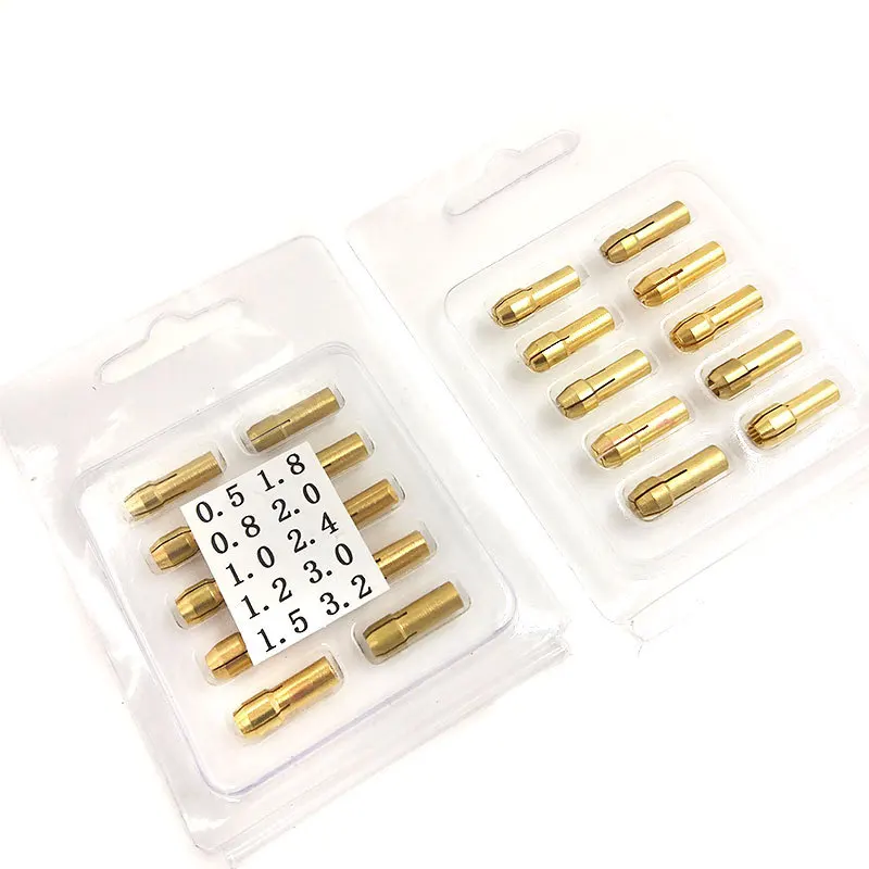 10Pcs Brass Collet Chuck Set 0.5-3.2mm 4.2/4.8mm Shank Three-Prong Drill Collets for Dremel Rotary Tool