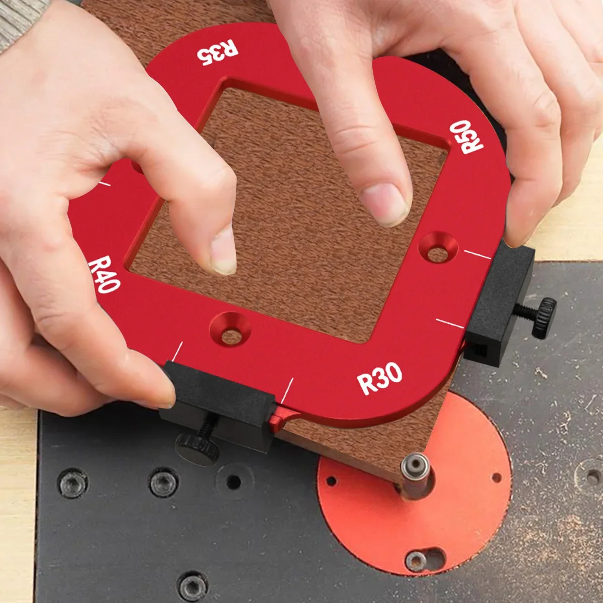 Aluminum Round Corner Radius Template Set - Router Table Jig for Woodworking, Arc Cutting Aid with Removable Clip, Sizes R10-R50