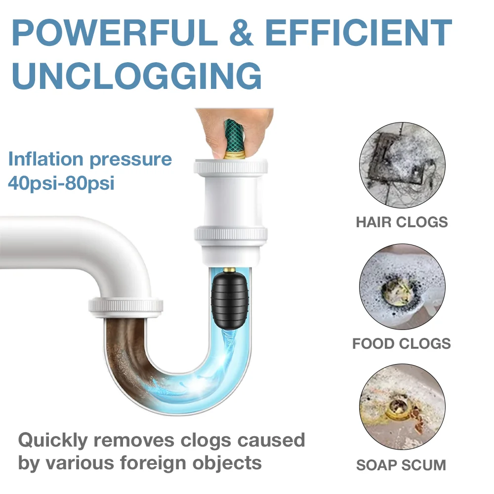 Drain Cleaning Bladders, Suitable For 1-Inch To 6-Inch Pipes, Quickly Unclog Clogged Drains Safe And Durable, Made Of Rubber