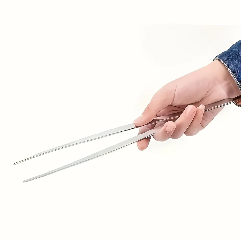 4-Piece Set (2 Straight + 2 Curved) Long Tweezers, Multifunctional Stainless Steel Tweezers for Planting and Cleaning, Durable and Sturdy, Suitable for Bonsai Care, Aquarium Maintenance, Home and Office Use, Useful Pla