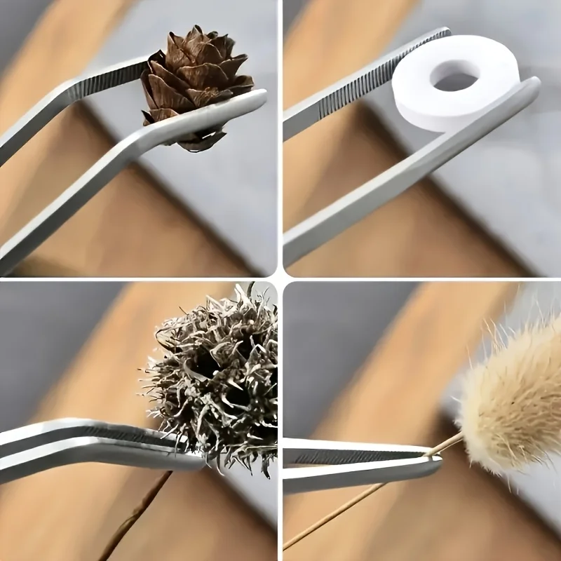 4-Piece Set (2 Straight + 2 Curved) Long Tweezers, Multifunctional Stainless Steel Tweezers for Planting and Cleaning, Durable and Sturdy, Suitable for Bonsai Care, Aquarium Maintenance, Home and Office Use, Useful Pla