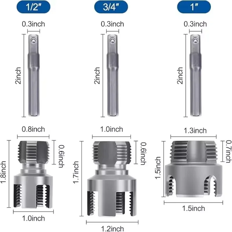 4-in-1 Pipe Thread Processing Tool Set, Suitable for Internal/External Pipe Thread Cutting of 1/2, 3/4, and 1 inch PVC Pipes