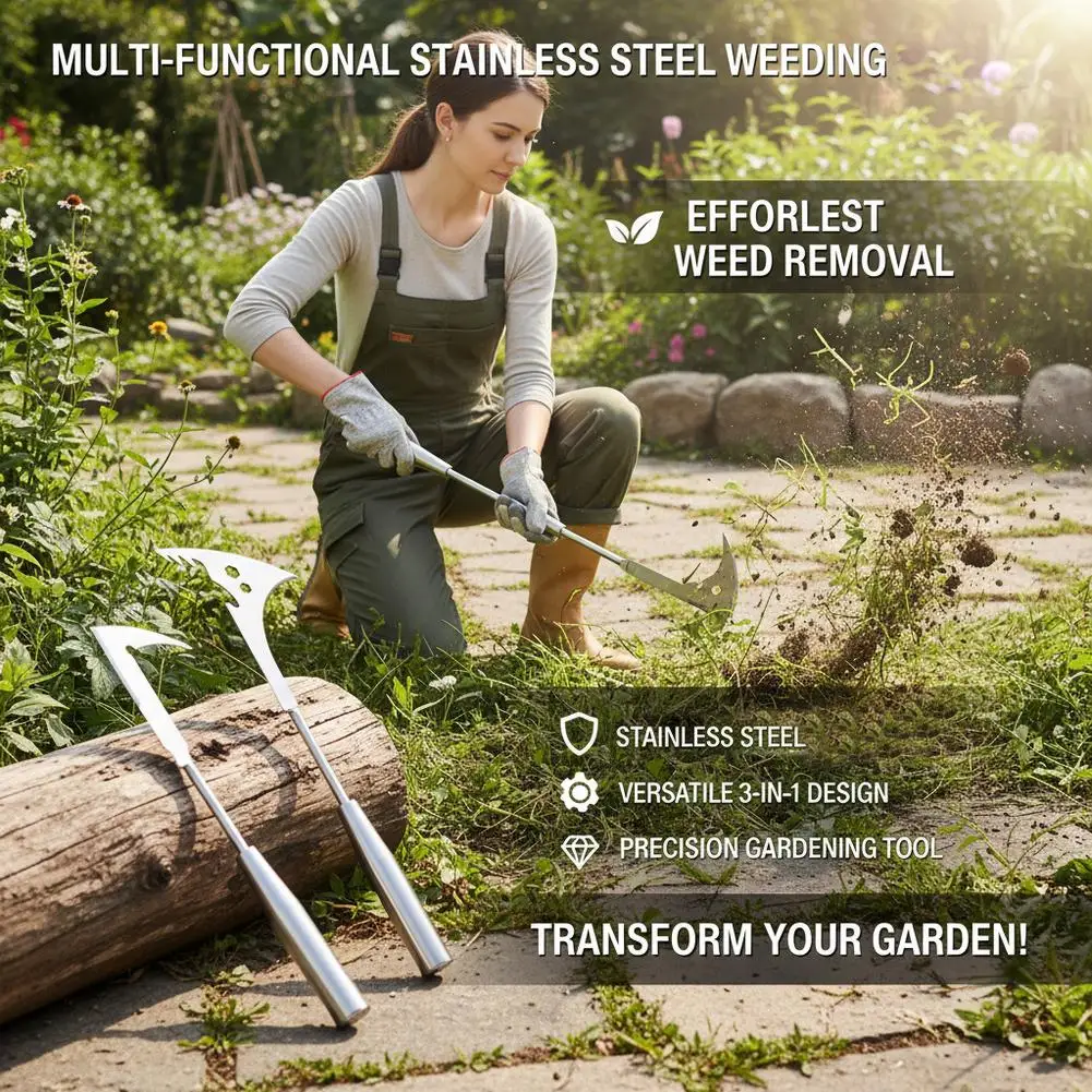 Handle Manual Weeder Tool (1pc) - Durable Stainless Steel with Gears, Efficient for Road Maintenance & Crack Weeding