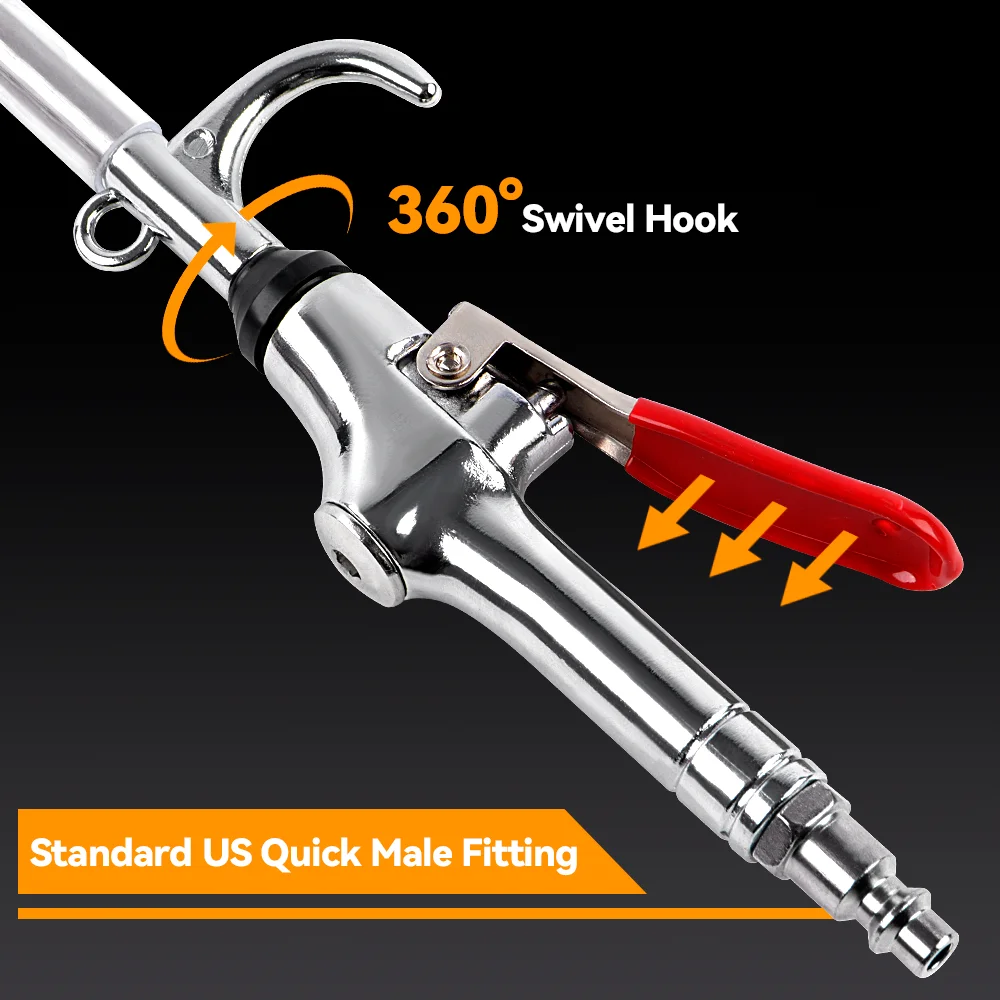 44-64CM Extendable Industrial Air Blow Gun Extensible Stainless Steel Air Flow Nozzle Pneumatic Air Dust Air Blower 360° Swivel