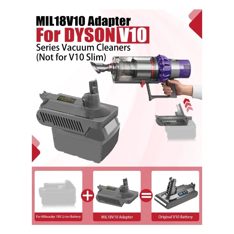 Battery Adapter for Makita/Milwaukee/DeWalt/Ryobi/Ein/Bosch/Craftsman 18V Lithium Batteries To for Dyson V10 Vacuum Cleaner