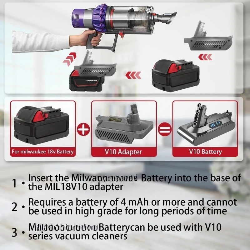 Battery Adapter for Makita/Milwaukee/DeWalt/Ryobi/Ein/Bosch/Craftsman 18V Lithium Batteries To for Dyson V10 Vacuum Cleaner
