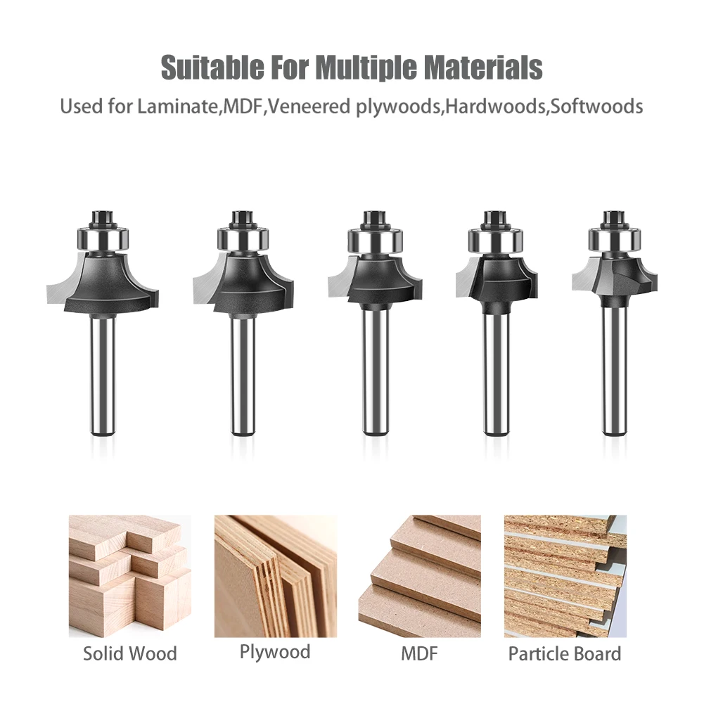 6mm Shank 1/4" Shank Corner Round Over Router Bit with Bearing Milling Cutter for Wood Woodwork Tungsten Carbide