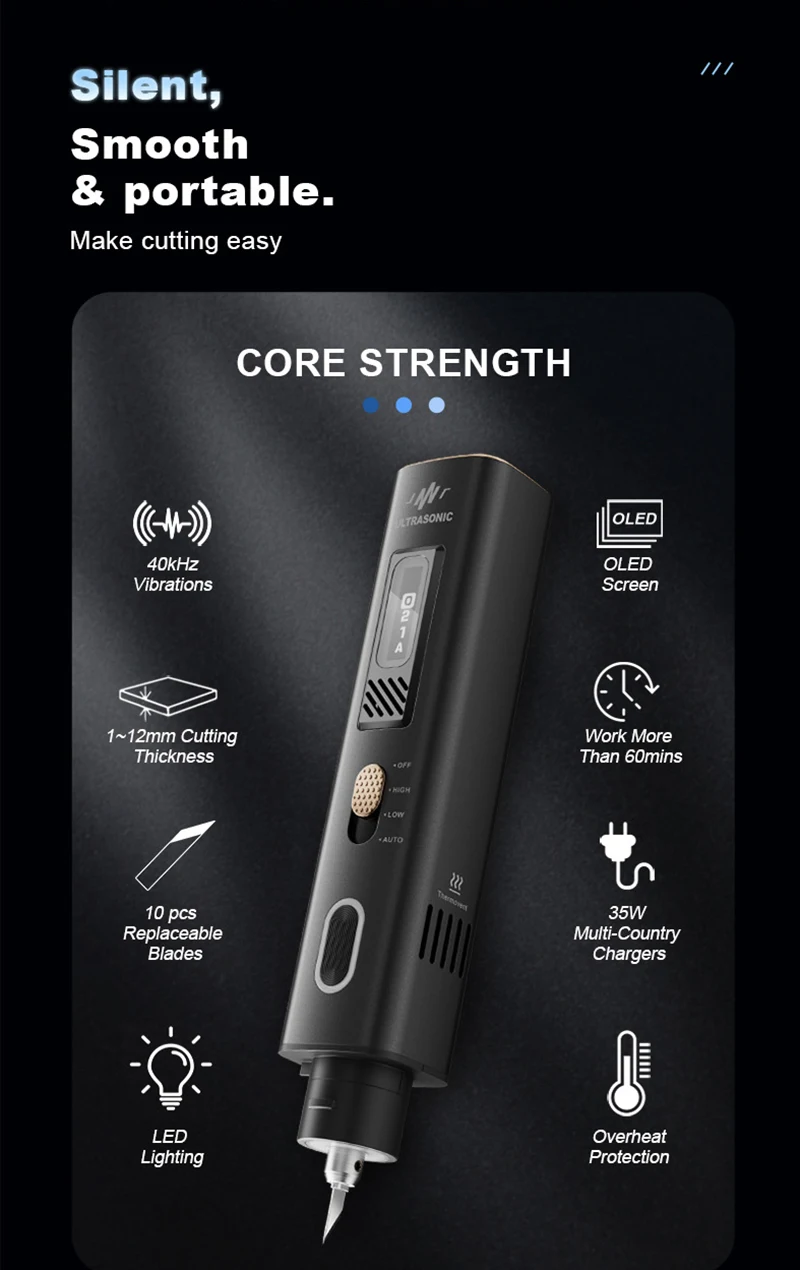 Jakemy JM-Y10 PRO Ultrasonic Cutting Knife OLED Screen Overheat Protection DIY Electric Cutting Carving Grinding Tool